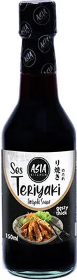 A bottle of Teriyaki sauce with a label showing the brand, product name, and an image of the prepared dish.