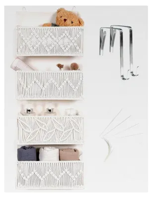 Produktbild von Hängeorganizer mit 4 Taschen – Handgewebte Boho-Dekoration, multifunktionales und platzsparendes Ordnungssystem für Türen, faltbares Hängeregal für Schlafzimmer, Bad, Kinderzimmer und Schrank