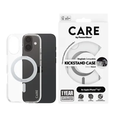 Obrázok produktu pre PanzerGlass CARE™ by ® Case Transparent w. Silver Kickstand & MagSafe iPhone 16, Ochranný obal, Apple, Apple - iPhone 16, Priehľadná