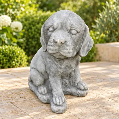 Produktbild von Tierfigur Beagle Welpe aus Steinguss, Länge 12 cm, Breite 18 cm, Höhe 22 cm