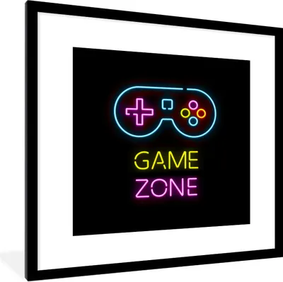 Produktbild von MuchoWow® Gerahmtes Poster Controller - Spiel - Neon - Schwarz - Zitate - Spielzone 40x40 cm - Poster mit Schwarzem Bilderrahmen Wandposter Rahmen Foto Bilder - Poster - Plakat im Rahmen