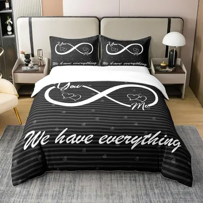 Obrázok produktu pre Sada posteľnej bielizne 220x240 cm, 100% bavlna, s vtipnými citátmi pre páry, čierna, červená, viacfarebná