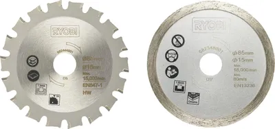 Produktbild von Ryobi RAKMMS02K Satz mit 2 Kreissägeblättern 86 mm 15 mm Multimaterial R18MMS