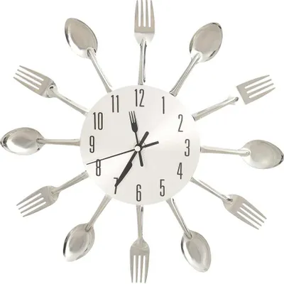 Immagine prodotto di 325162 Orologio da parete con motivo a cucchiaio e forchetta, argento, 31 cm, alluminio