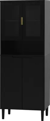Produktbild von okwish Bücherregal Aktenschrank Highboard mit verstellbarer Platte,Beistellschrank Vitrine mit Tür aus gehärtetem Glas,mit 4 Türen und Regalen,Schubladen,Schwarz