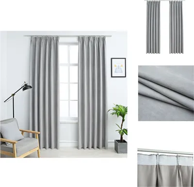 Zdjęcie produktu dla vidaXL Zasłony zaciemniające z haczykami 2 szt. Szare 140x175 cm - Zasłony i firany