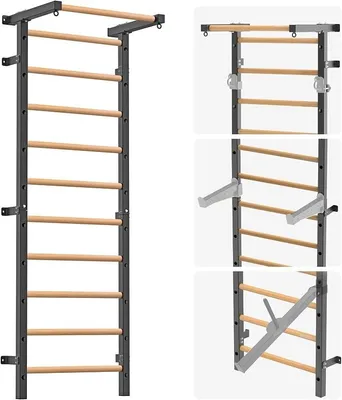 Imagen del producto de Pared de escalada con barra de dominadas, estructura de escalada interior. Pared de escalada, estructura de escalada, barra de gimnasia con barra de dominadas. Equipamiento de gimnasia interior para adultos y niños