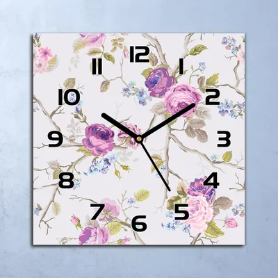 Produktbild von Wanduhr Echt-Glas-Küchenuhr Lila Rosen Blumen Quarz Lautlos 30x30 Deko Bilder