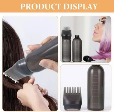 Productafbeelding van 6 zwarte flessen voor wortelverf, elk met een inhoud van 160 ml. Dit zijn applicatieflesjes met een getande applicator voor het aanbrengen van haarverf, herbruikbaar voor kapperszaken en voor persoonlijke haarverzorging
