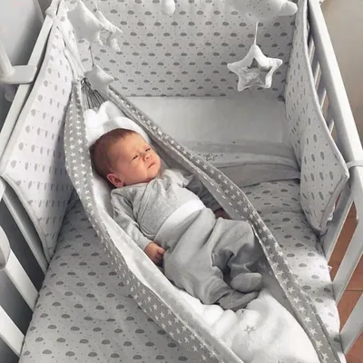 Produktbild von Baby Hängematte für Kinderbett Babywiege Babyhängematte Hängekorb Babyschaukel Baby Hang Bett - Grau