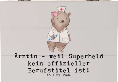 Produktbild von Mr. & Mrs. Panda Box Ärztin Superheld 22 x 15 cm - Grau Pastell - Geschenk, Kiste mit Deckel, Berufsprodukte, Beruf, Berufsleben, Geschenkbox, Patienten, schmuckbox
