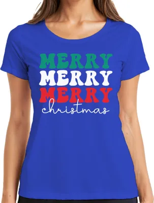 Produktbild von Merry Merry Merry Christmas - Weihnachten Weihnachtsgeschenk Christmas Damen T-Shirt, Blau, S