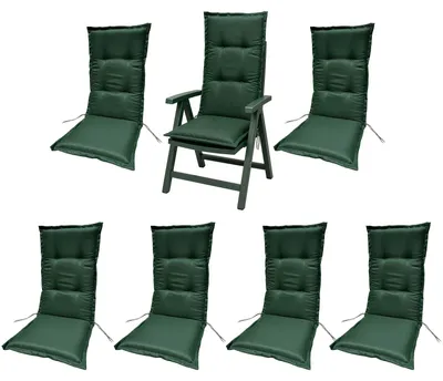 Produktbild von BURI 6x Auflagen Set Hochlehner für Gartenstühle 120x48x7cm Sesselauflagen Polster UV Lichtecht - Gartenstuhlauflagen Stuhlkissen mit Dicker Schaumstoff Füllung (Dunkelgrün)