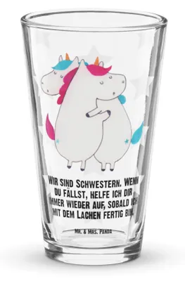 Produktbild von Mr. & Mrs. Panda Glas Einhörner Umarmen - Transparent - Geschenk, Geschwister, Wasserglas, Trinkglas, Freundin, Cocktailglas, Tumbler, Glasbecher, Familie, Freundinnen