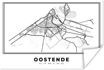 Produktbild von MuchoWow® Poster Karte - Ostende - Belgien - Schwarz und weiß - Stadtplan 180x120 cm - Fotoplakat