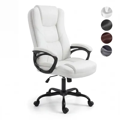 Produktbild von Ergonomischer Bürostuhl Chefsessel aus Kunstleder, höhenverstellbar, 360° drehbar, gepolsterte Armlehnen, für Homeoffice, Weiß