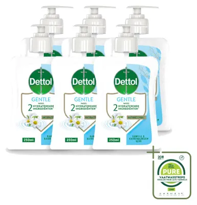 Produktbild von 6 x Dettol Handseife Gentle - Kamille & Baumwollblüte - 250 ml - Großpackung - 6 Stücke