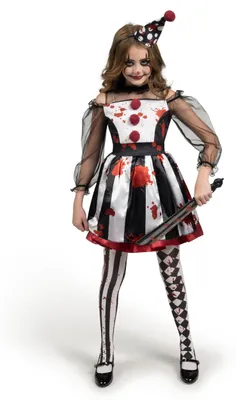 Clownskostüm für Mädchen, schwarz-weiß, Gr. M (8-10 J.)