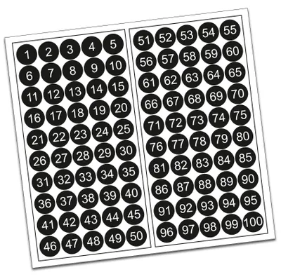 Produktbild von Nummerierte Klebepunkte 1-100 Ø 15 mm – Markierungspunkte Aufkleber selbstklebend für Inventur, Büro & Organisation R013 Schwarz