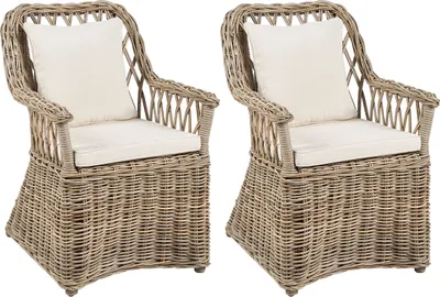 Produktbild von BELIANI Gartensessel 2er Set Natürlich Rattan mit 4 Auflagen Hellbeige Baumwolle Terrasse Balkon Außen Wohnzimmer Gartenzubehör im Retro Stil