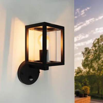 Produktbild von Ledvion Wandleuchte IP44 E27 schwarz sensor