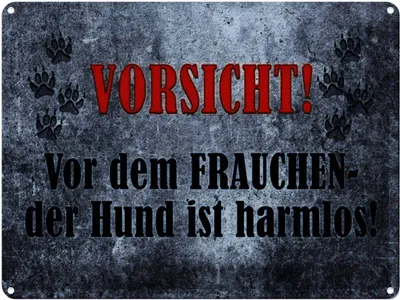 Produktbild von vianmo Blechschild 30x40 cm Vorsicht Frau Hund harmlos Witz Humor Lustig Spaß
