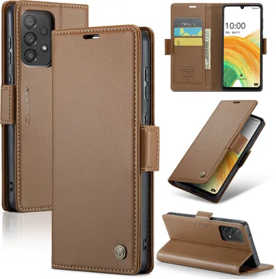 Image de Galaxy A33 5G Housse, Portefeuille en cuir Porte-cartes Housse avec fonction stand pour Samsung Galaxy A33 5G Marron