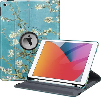 Produktbild von Fintie Hülle für iPad 10.2 Zoll 9.Generation / 8. Gen / 7. Gen (Modell 2021/2020/2019) mit Pencil Halter - 360 Grad Rotierend Stand Schutzhülle Cover mit Auto Schlaf/Wach Funktion, Mandelblüten
