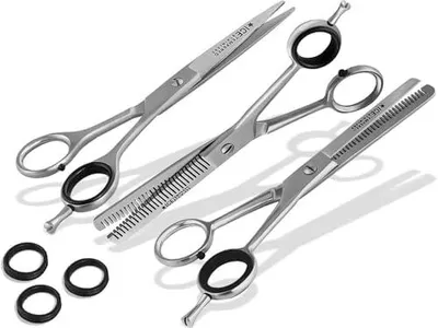 Produktbild von 3-teiliges Set von Haarschneidescheren mit Friseurschere, Modellierschere und Effilierschere