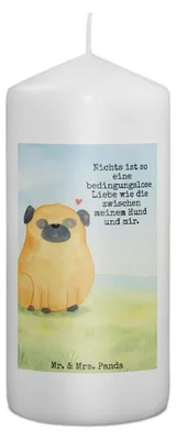 Produktbild von Mr. & Mrs. Panda Kerze Mops Design 15 x 7 cm - Weiß - Geschenk, Wachskerze, Pure Liebe, Knuffig, Blockkerze, Bedruckte, Hund, Erinnerungslicht, Stumpenkerze