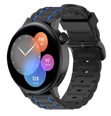 Produktbild von Strap-it Huawei Watch GT 3 42mm Sport Schnallenarmband (Schwarz/Blau)