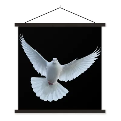 Produktbild von MuchoWow® Textilposter Taube - Vogel - Schwarz - Weiß - Porträt 120x120 cm mit schwarzem Rahmen - Aufhängungsset