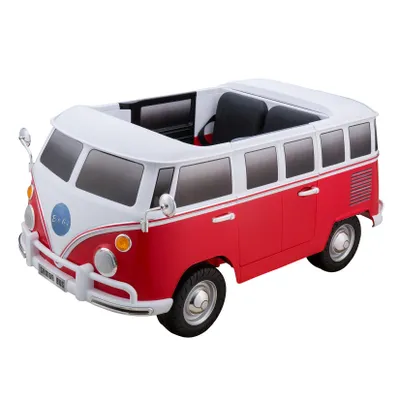 Produktbild von Elektro Kinderbus Retro-Design – 12V, 2 Sitze, LED-Licht, Sound, USB/AUX, Rot-Weiß