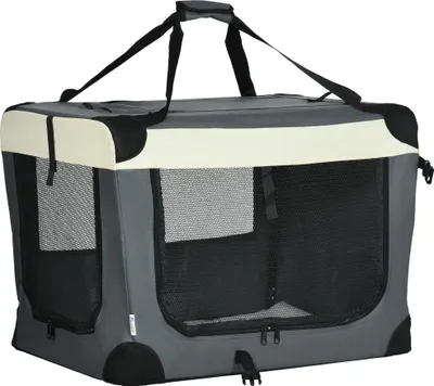 Produktbild von PawHut Hundebox faltbar Hundetasche Transporttasche mit Kissen 70 x 51 x 50 cm Hundetransportbox für kleine Hunde Reisetasche Haustiertransportbox Outdoor Grau+Schwarz