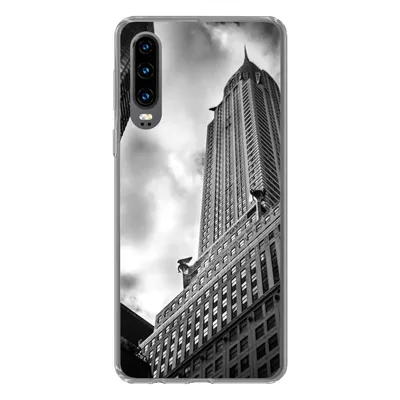 Produktbild von MuchoWow® Handyhülle Schutzhülle Hülle für Huawei P30 Chrysler Building in New York von unten nach oben in Schwarz-Weiß Silikon Softcase Handy Hülle - Kartenbesitzer