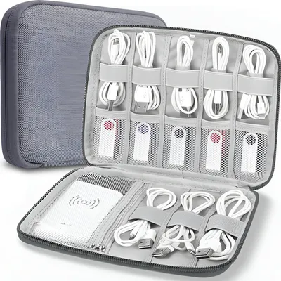 Produktbild von Universal Kabel Organizer Tasche Reise Elektronische Kabeltasche Elektronik Tasche Elektronik-Organizer Kabel Zubehör Festplatte Powerbank Grau L Retoo
