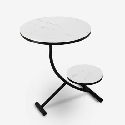 Immagine prodotto di Elegante tavolino con 2 basi rotonde in marmo 45x50cm Marpes L - Bianco