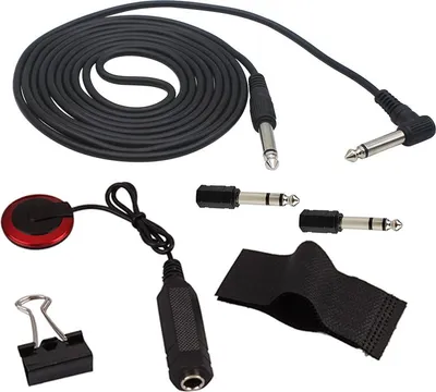 Obrázek produktu pro Univerzální sada snímačů pro strunné nástroje + 6,35 mm audio kabel, 2 kusy adaptéru na 3,5 mm, kovový klip pro kytaru, housle, ukulele, hudební příslušenství