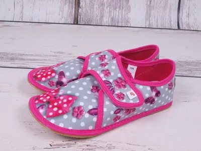 Obrázek produktu pro Bačkůrky capáčky BAREFOOT EF 394 šedorůžové s motýlky a puntíky 32