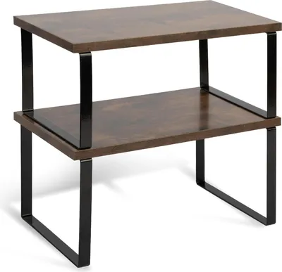 Produktbild von Hölzerne und metallene Küchenschrank-Organizer-Set von 2 - platzsparende, stapelbare Regale für die Arbeitsplatte