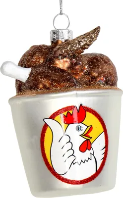 Produktbild von Christbaumschmuck 10,4cm Glas Frittiertes Hähnchen im Eimer Figur Weiß