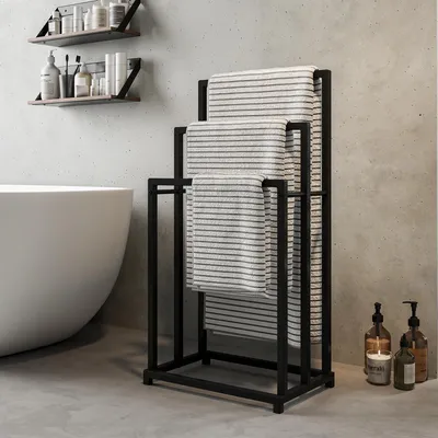 Productafbeelding van Vrijstaande handdoekhouder - Handdoekrek met 3 stangen (zwart)