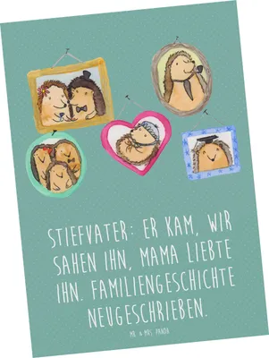 Produktbild von Mr. & Mrs. Panda Postkarte Stiefvater Liebe - Meeresbrise - Geschenk, Familiengeschichte, einzigartige Designs, Grußkarte, Ansichtskarten, Dankeschön, Familie Verwandte