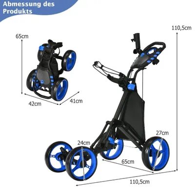 Productafbeelding van Golftrolley 4-wiel golftrolley golfkar golf opvouwbaar golfcaddy golf duwkar gemaakt van aluminium blauw