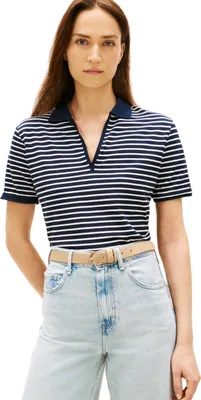 Productafbeelding van Tommy Hilfiger dames polo shirt van lyocell pique, open halslijn, korte mouwen, modelnummer WW0WW48720, blauw, maat XS