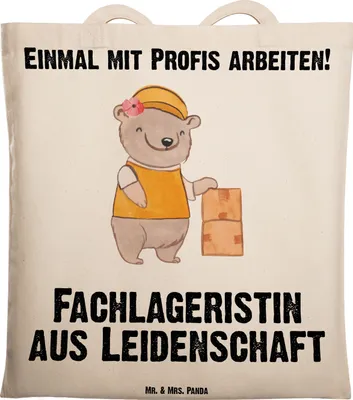 Produktbild von Mr. & Mrs. Panda Tote Bag Fachlageristin Leidenschaft - Transparent - Geschenk, Lustig, Ausbildung, Stoffbeutel, Schultasche, Einkaufstasche, Beutel, Tasche, Spruch