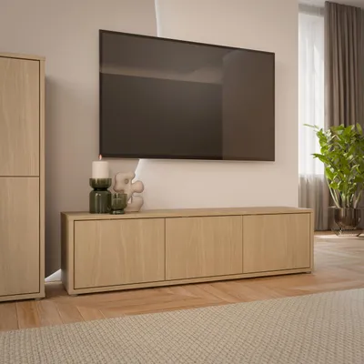 Produktbild von Forte ALICE SPRINGS TV-Schrank 150, modern-minimalistisch, 3-türig, Lowboard, Wohnzimmer, Holzwerkstoff, Elegancia Eiche Holzdekor, 154,2 cm breit x 41,5 cm hoch x 34,9 cm tief