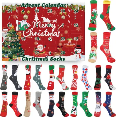 Produktbild von Paar Adventskalender 2025 für Damen: Weihnachtssocken – Adventskalender mit Weihnachtssocken – Weihnachtskalender mit Socken für Damen