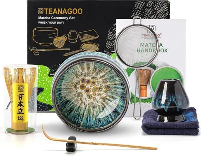 Produktbild von Matcha-Tee-Set Bambus Schale Schneebesen Sieb Besenhalter langlebig N4 7-teilig