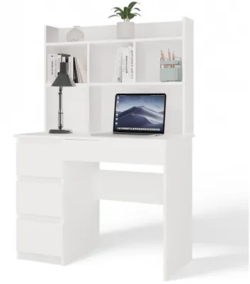 Produktbild von Schreibtisch MIJAS Links mit Aufsatz 4 Schubladen Weiß matt 98x51x146 cm